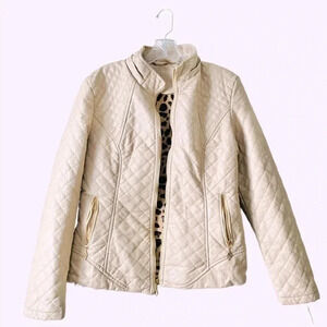 PONTO SUL* Twix Quilted Beige Faux Leather, Faux Fur Lined Jacket Size XL